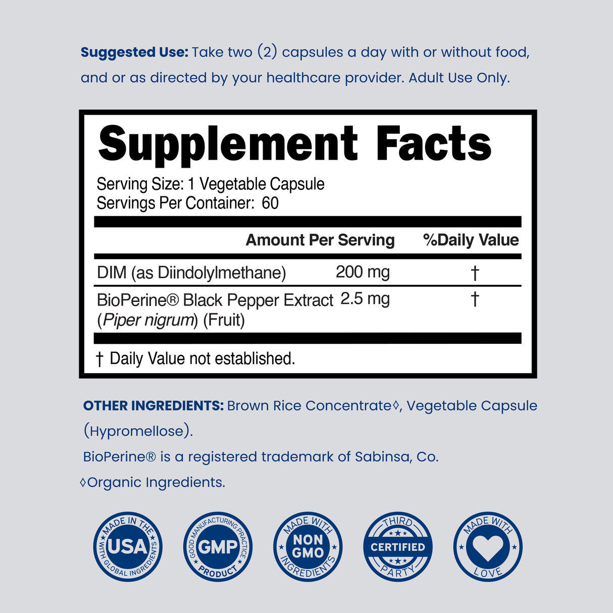 DIM Diindolylmethane Supplement (60 Capsules)
