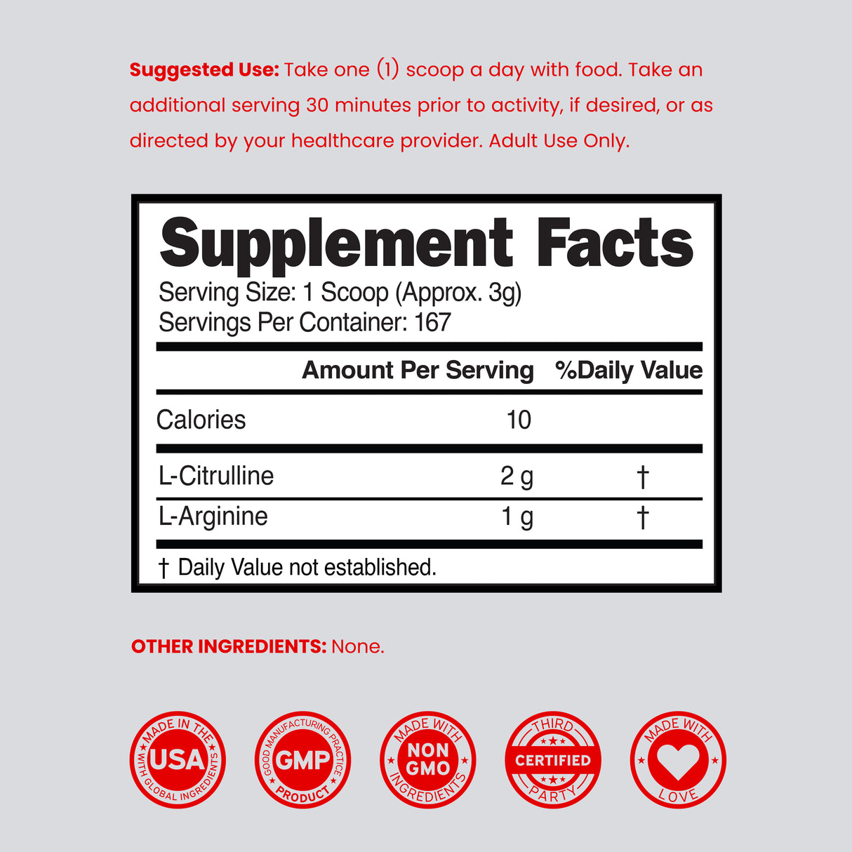 L Arginine L Citrulline Supplement Powder (3g) for Men & Women