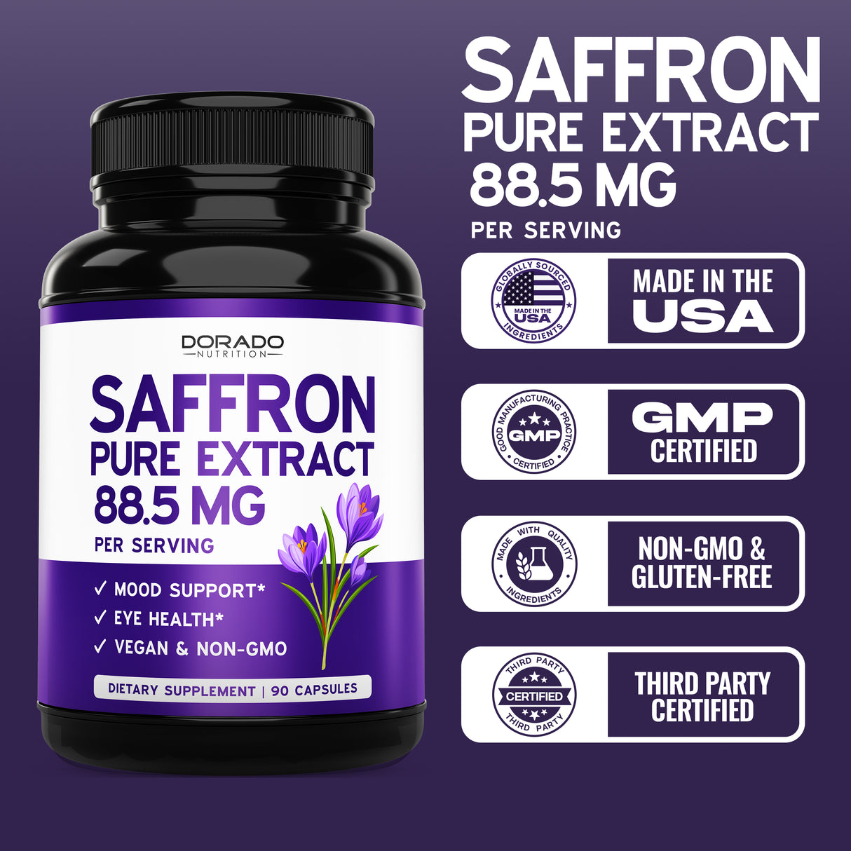 Saffron Flower Extract Supplement (90 Capsules) Women & Men