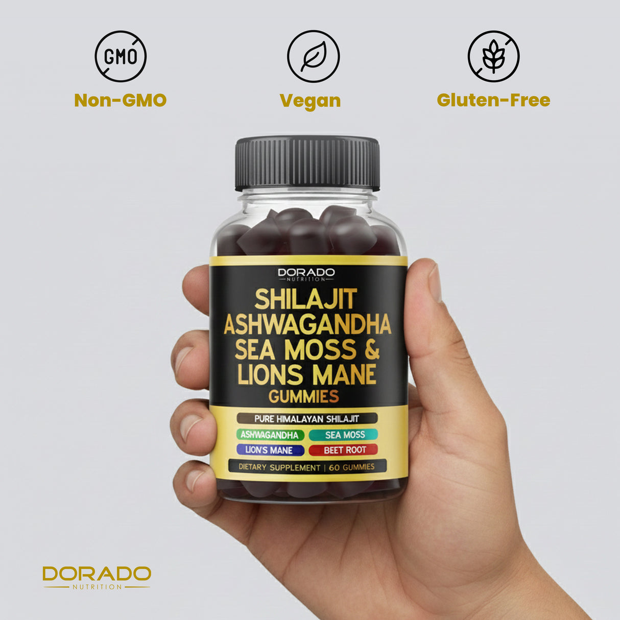 Shilajit Gummies with Sea Moss, Ashwagandha & Lions Mane - (60 Gummies)