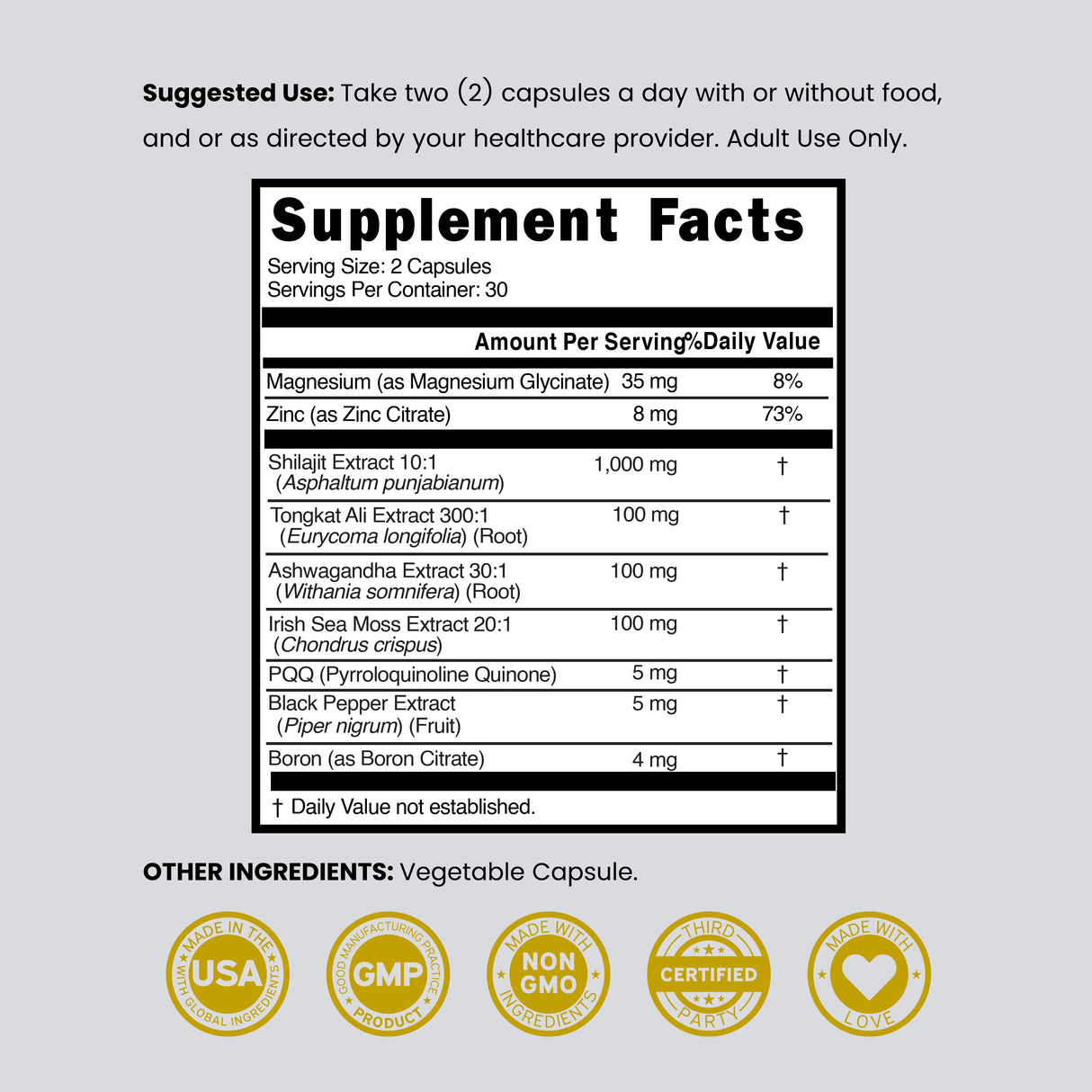 Shilajit Supplement For Men & Women (60 Capsules)