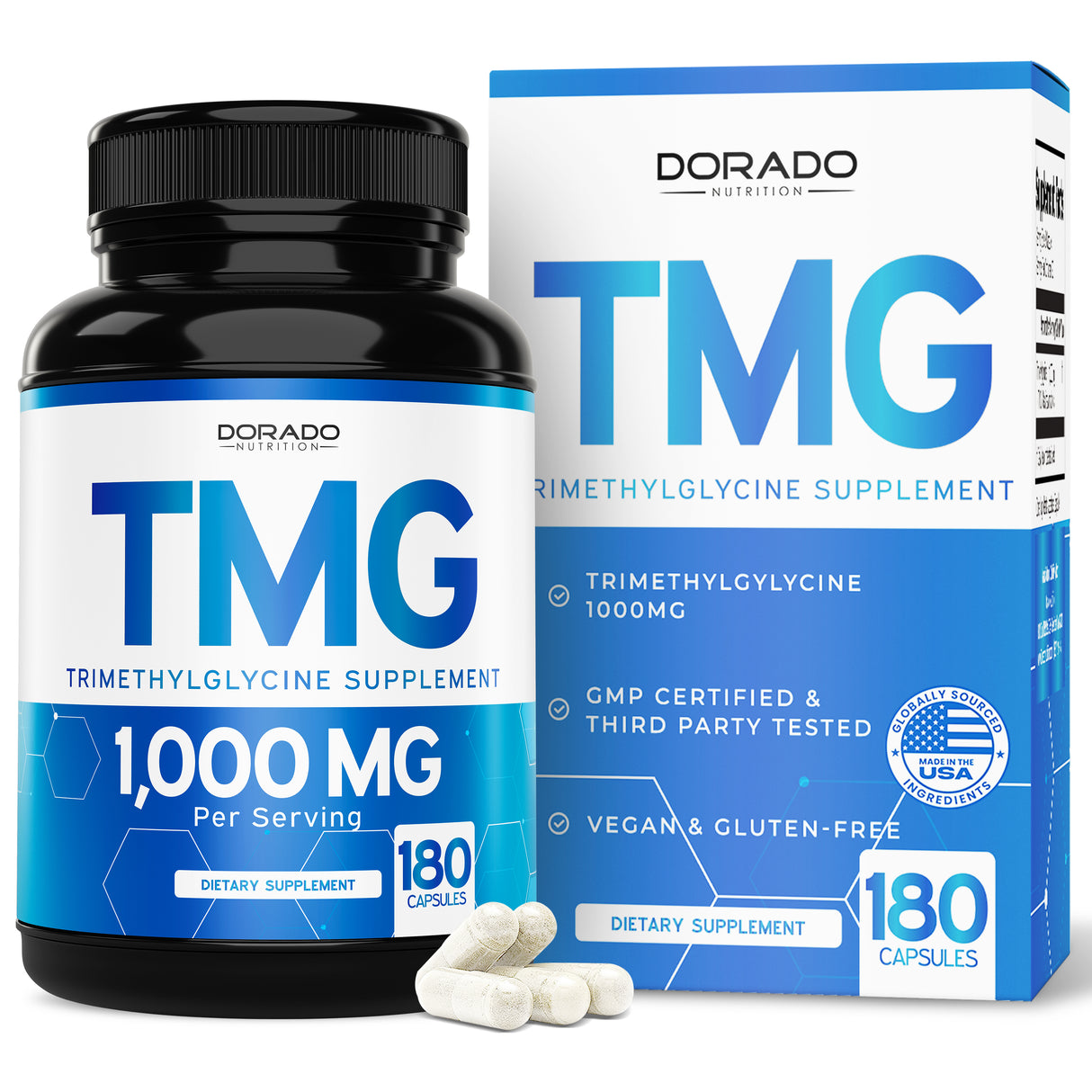 TMG Trimithylglycine Supplement (180 Capsules) for Women & Men