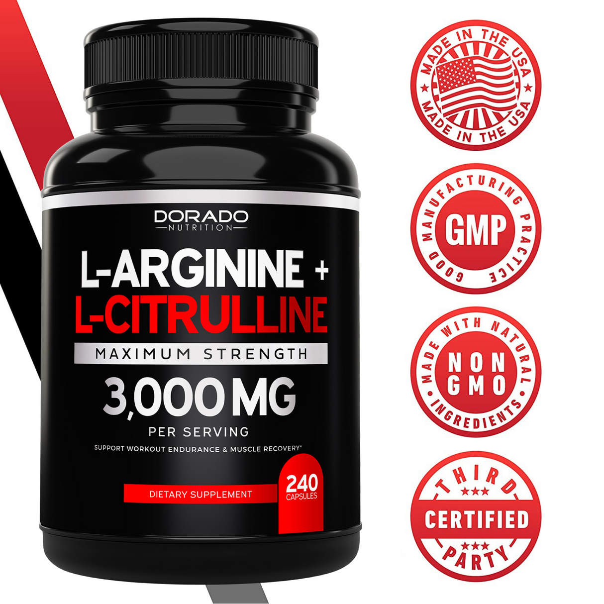 L Arginine L Citrulline 3000mg Supplement (240 Capsules)