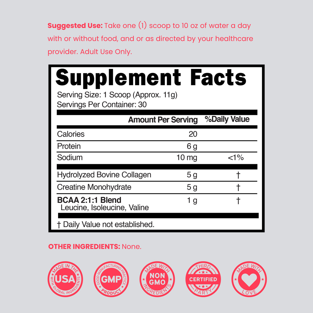 Creatine + Collagen & BCAA's | Creatine Monohydrate Powder (30 Serving)