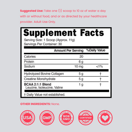 Creatine + Collagen & BCAA's | Creatine Monohydrate Powder (30 Serving)
