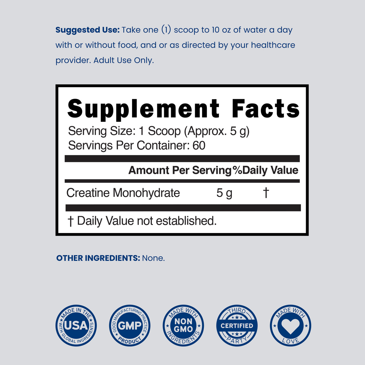 Creatine Monohydrate Powder (60 Servings) for Men & Women