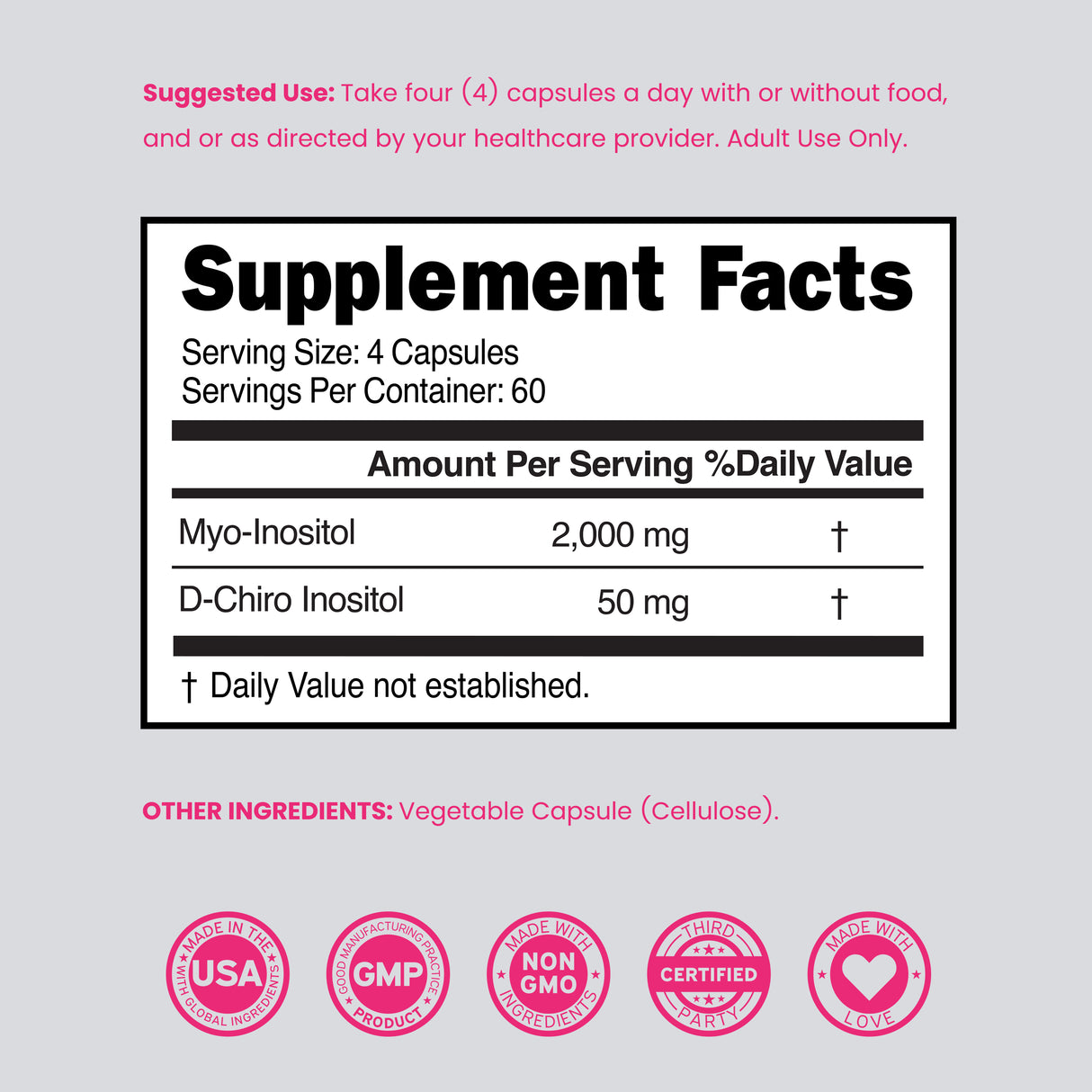 Myo-Inositol & D-Chiro Inositol Supplement For Women (240 Capsules)