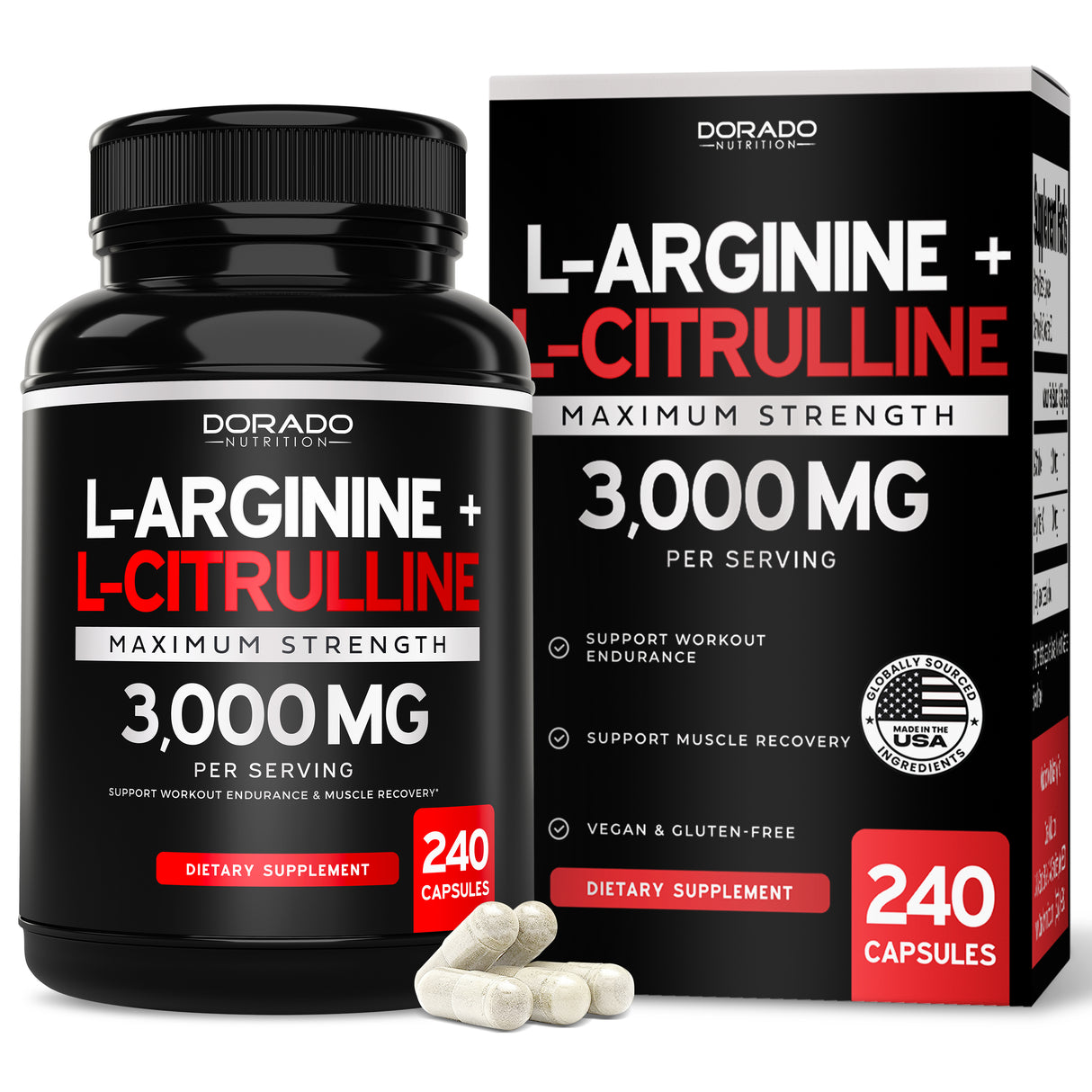 L Arginine L Citrulline 3000mg Supplement (240 Capsules)