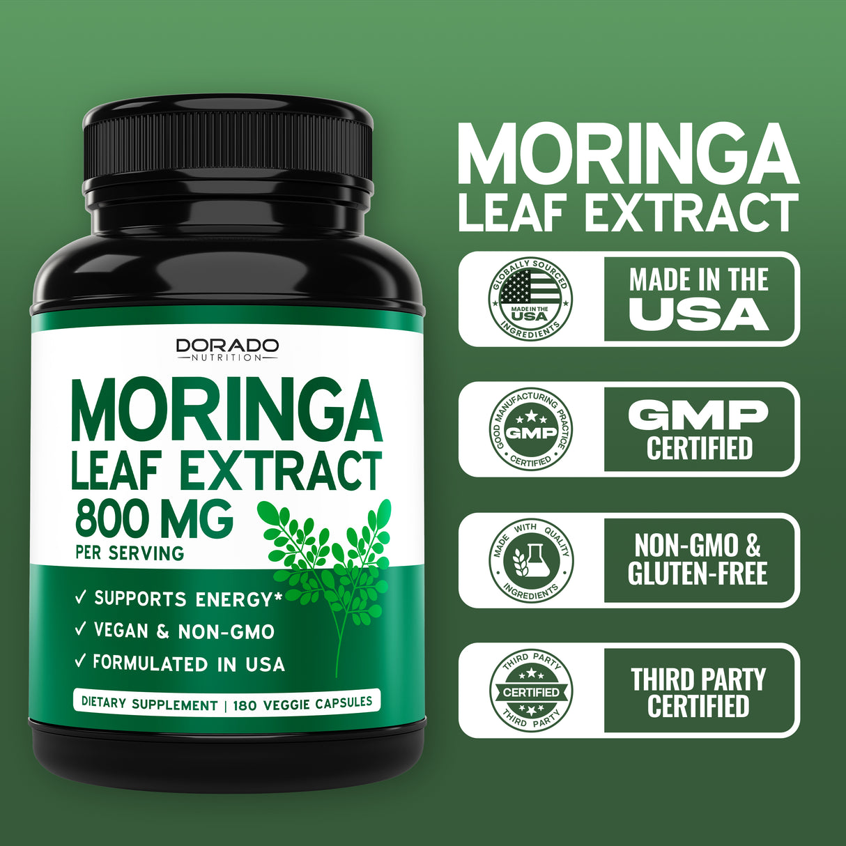 Organic Moringa Supplement (180 Capsule)