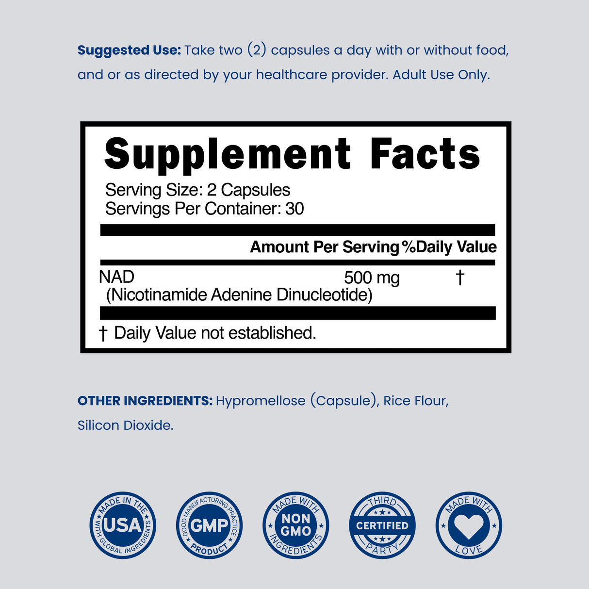 NAD Supplement (500mg Per Serving) - 60 Count