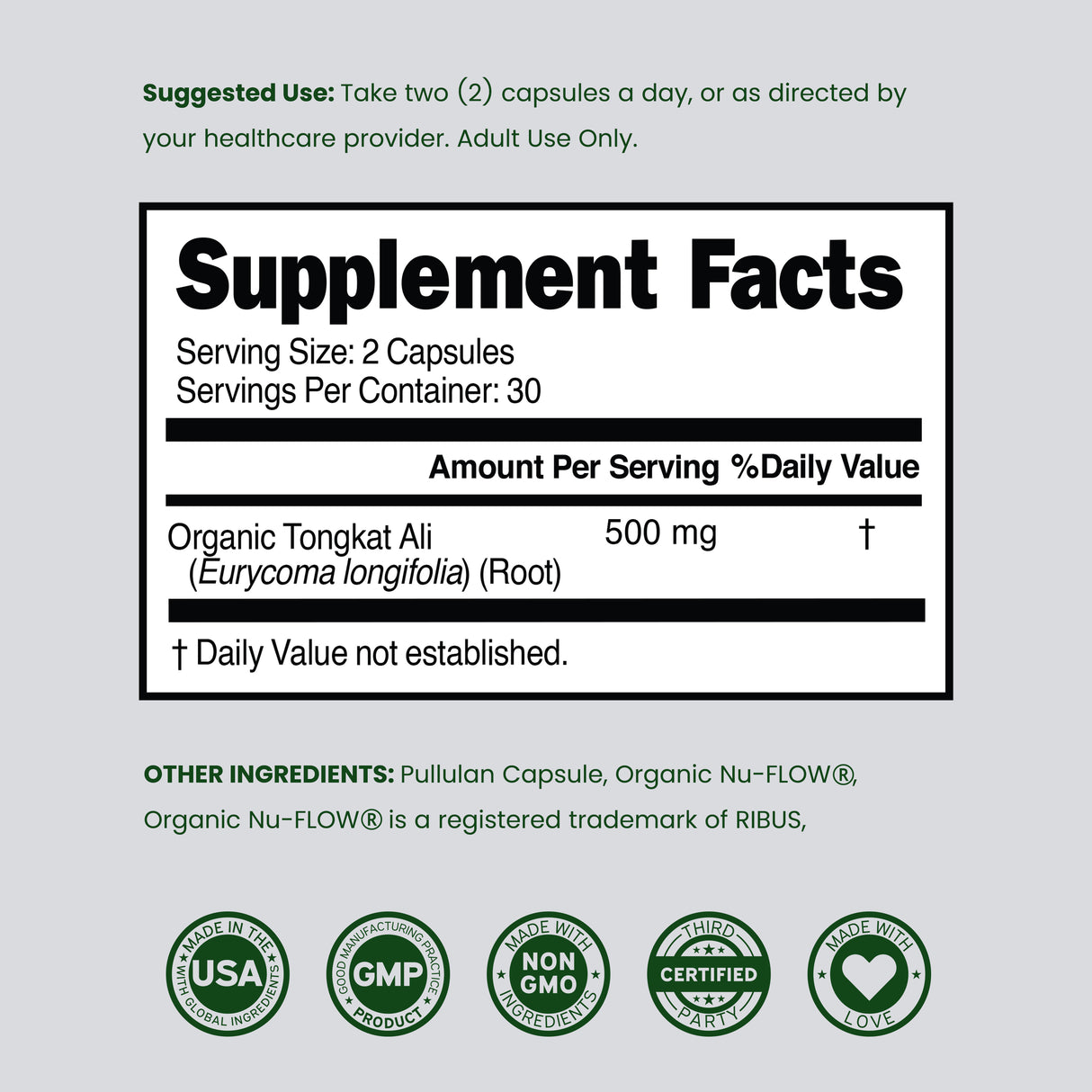 Organic Tongkat Ali for Men (60 Capsules)