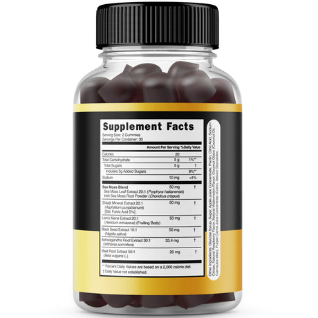 Shilajit Gummies with Sea Moss, Ashwagandha & Lions Mane - (60 Gummies)