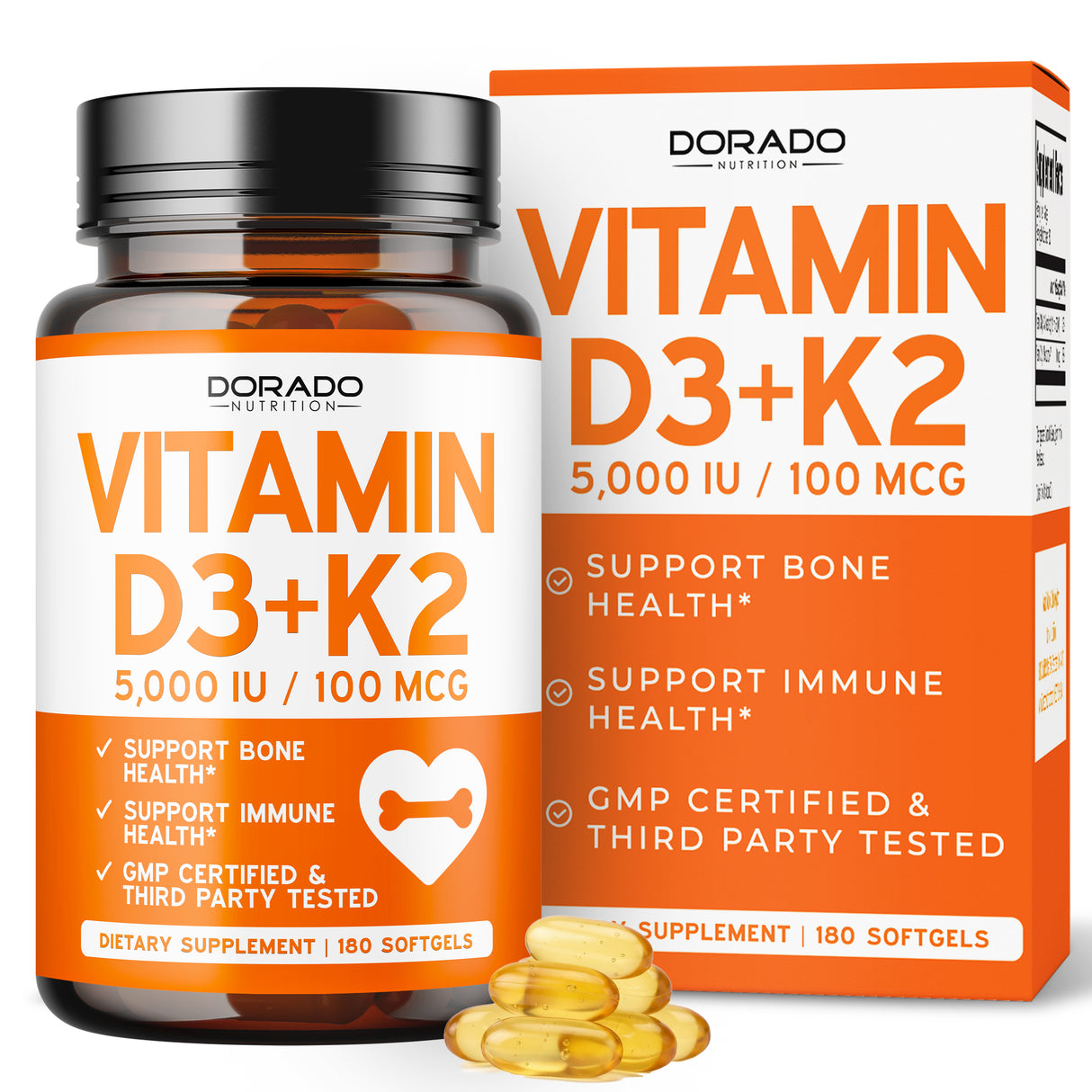 Vitamin D3 K2 Supplement (180 Softgels)